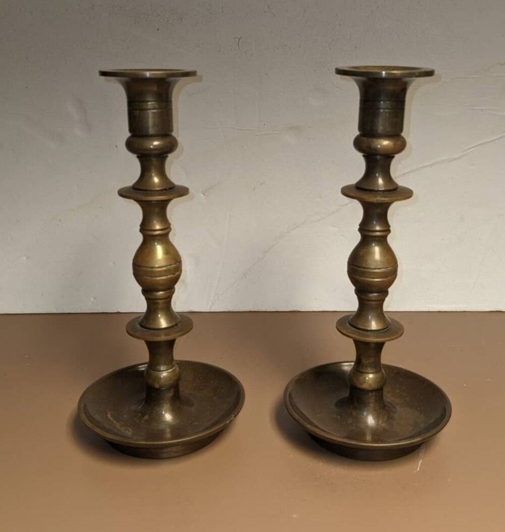 Brass candle stick pair 9" x 4" Heavy candleholder Solid Pillar tapered graduate